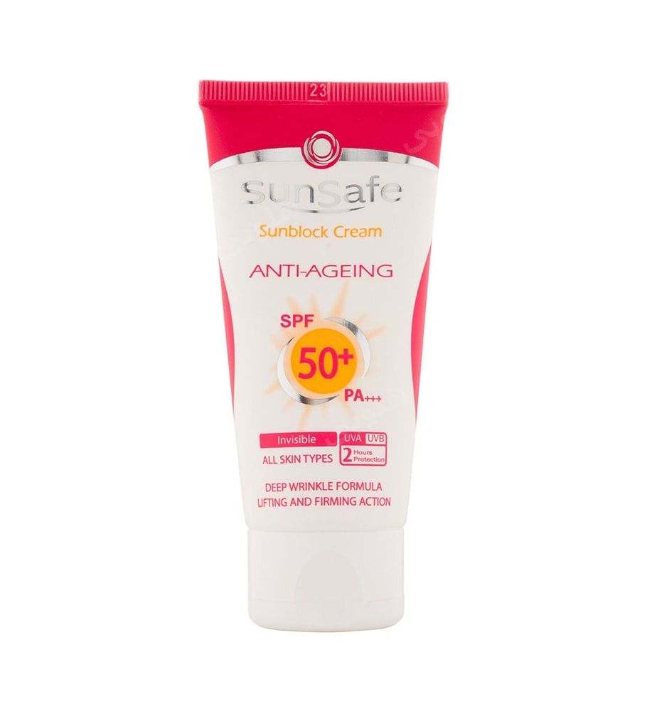 کرم ضد آفتاب و ضد چروک فاقد رنگ spf50 سان سیف