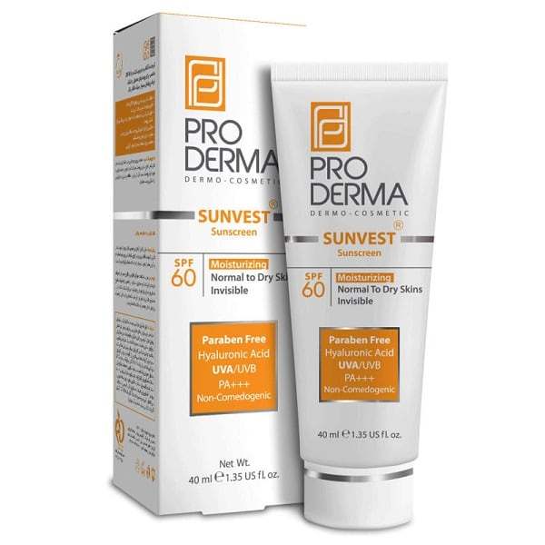 کرم ضد آفتاب و مرطوب کننده پرودرما با SPF 60 بی رنگ حجم 40 میل