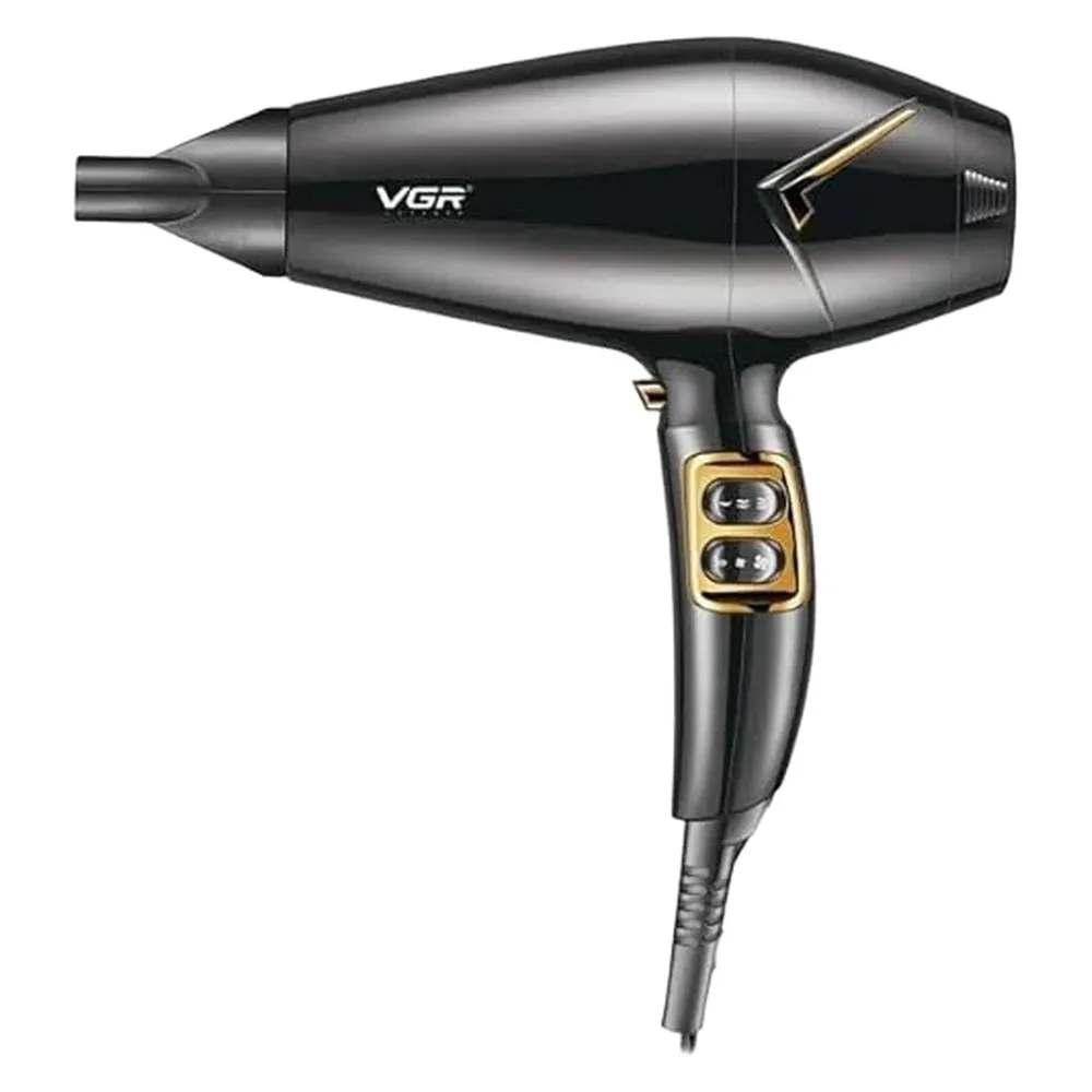 سشوار وی جی ار مدل V-423 با توان 2200 وات، موتور AC، المنت فلزی و سرامیک تورمالین، وزن 700 گرم، طول سیم 3 متر، مناسب استفاده نیمه حرفه‌ای، خانگی و آرایشگاهی