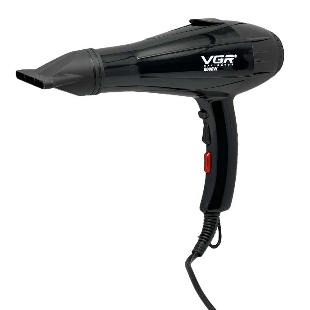 سشوار حرفه‌ای وی جی ار مدل V-350 با توان 9000 وات، موتور AC، تنظیم دما و سرعت در دو حالت، سری صاف‌کننده، وزن 650 گرم، همراه با متمرکزکننده باریک