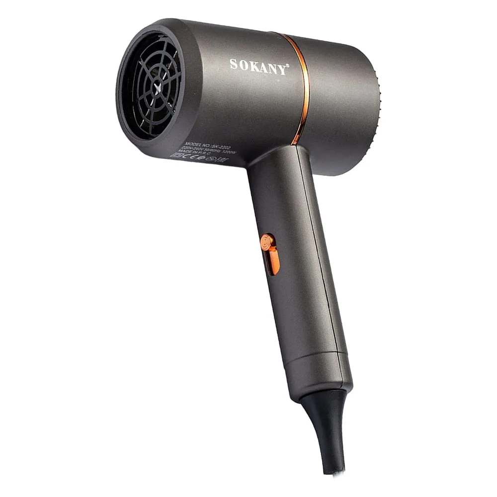 سشوار مسافرتی 1200 وات سوکانی مدل SK-2202، موتور AC، وزن 495 گرم، دارای سری متمرکز‌کننده باریک با ویژگی صاف‌کنندگی، حجم‌دهندگی، با قابلیت تنظیم دما
