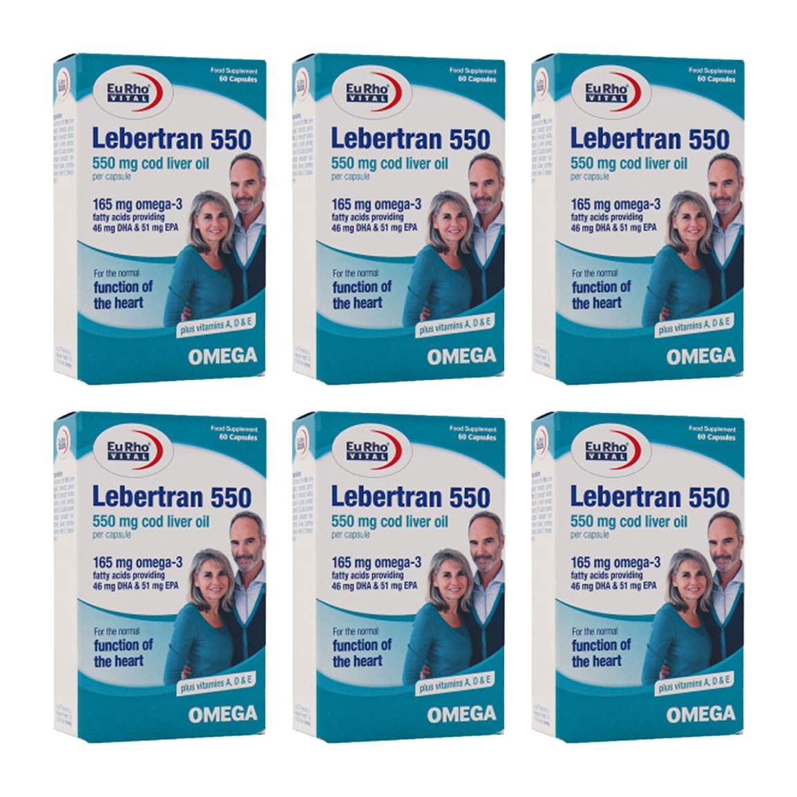 پک 6 عددی کپسول امگا 3 مدل Lebertran 550 بسته 60 عددی