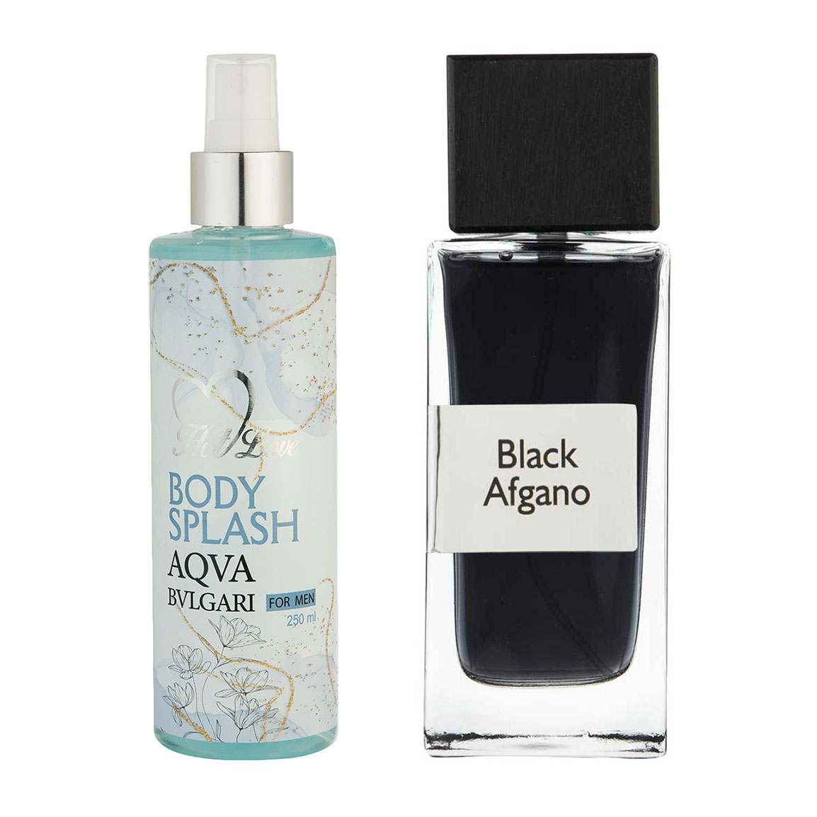 پک هدیه روز مرد 2 عددی شامل بادی اسپلش مدل Aqva Bvlgari و ادوپرفیوم مدل Black Afgano