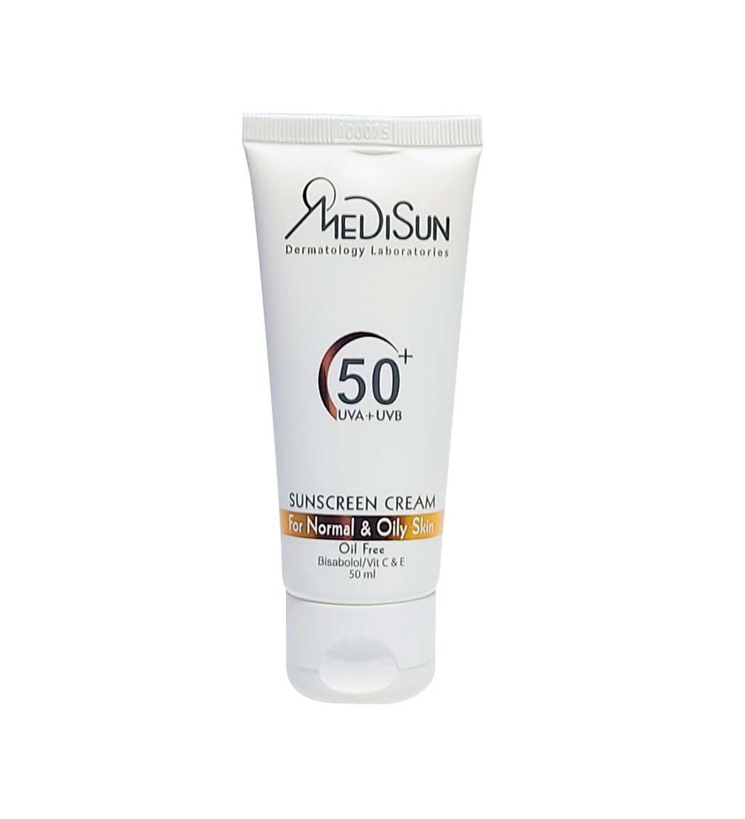 کرم ضد آفتاب بی رنگ فاقد چربی اس پی اف 50 مناسب پوست معمولی و چرب 50میل