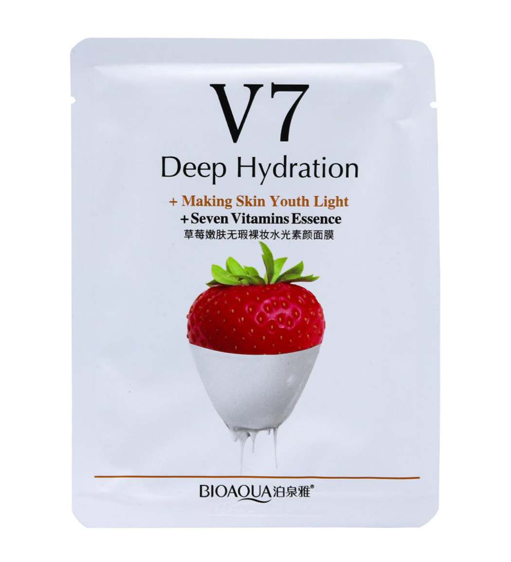 ماسک ورقه ای آبرسان قوی v7 حاوی عصاره توت فرنگی وزن 30 گرم