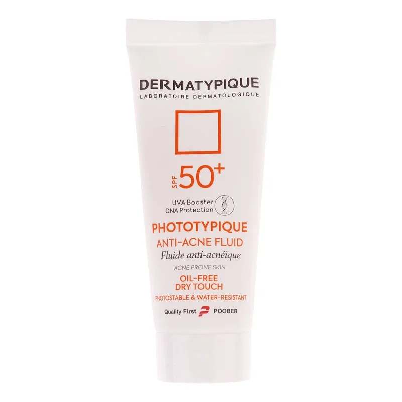 فلوئید ضد آفتاب بدون رنگ درماتیپیک مدل anti acne محافظ UVA،UVB مناسب برای انواع پوست حجم 40 میلی لیتر