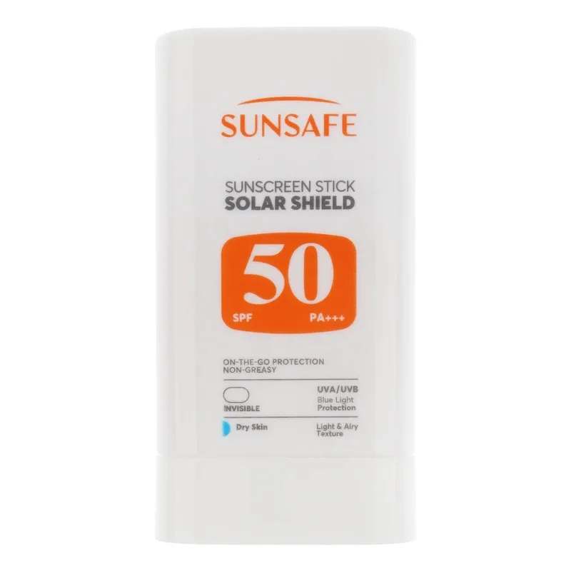 استیک ضد آفتاب بی‌رنگ صورت و بدن سان سیف SPF 50 مدل Solar Shield ‌محافظ در برابر اشعه UVA و UVB مناسب برای پوست خشک حجم 19 میلی‌لیتر