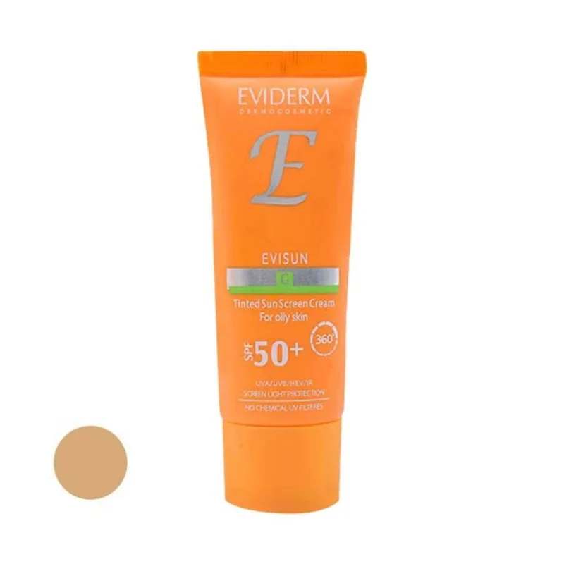 کرم ضد آفتاب رنگی اویدرم SPF50 مدل Evisun مناسب پوست های چرب حجم 40 میلی لیتر