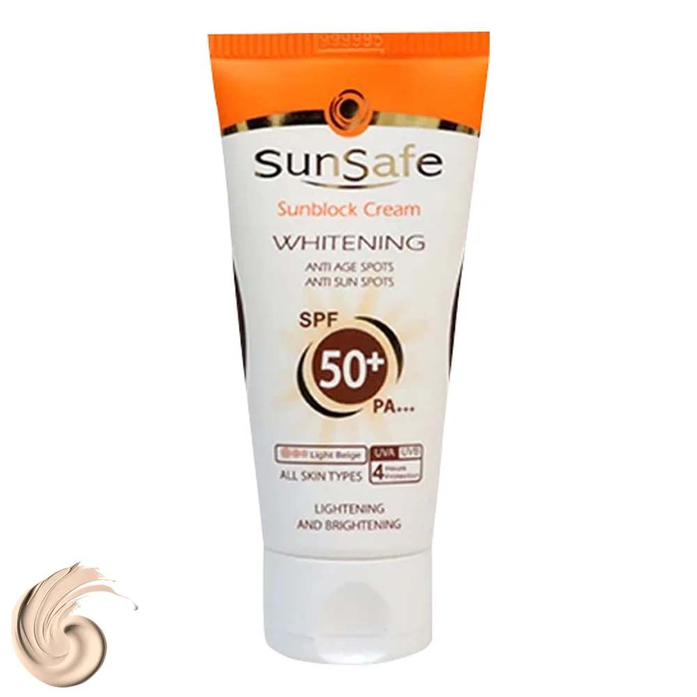 كرم ضد آفتاب رنگی سان سيف، مدل SPF50، مناسب انواع پوست تنالیته رنگ روشن و حجم 50 میلی‌لیتر