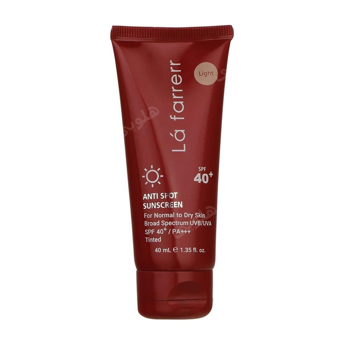 کرم ضد آفتاب و ضد لک رنگی مدل SPF40 مناسب پوست نرمال و خشک حجم 40 میلی لیتر