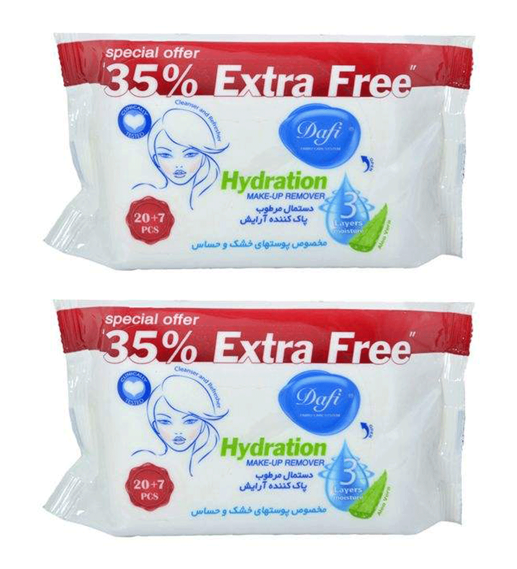 دستمال مرطوب پاک کننده آرایش دافی مدل Hydration پک 2 عددی
