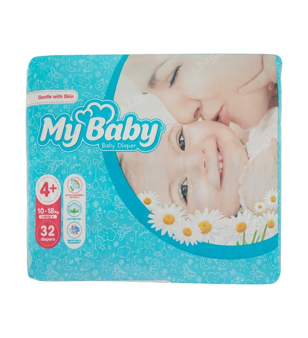 پوشک کامل سایز +4 بابونه مهربان با پوست بسته 10 تا 18 کیلوگرم 32عددی