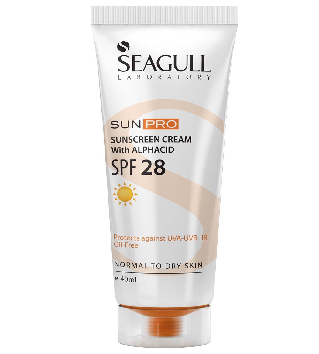 کرم ضد آفتاب بی رنگ مدل Alphacid با SPF28 مناسب پوست خشک و نرمال حجم 40 میلی لیتر