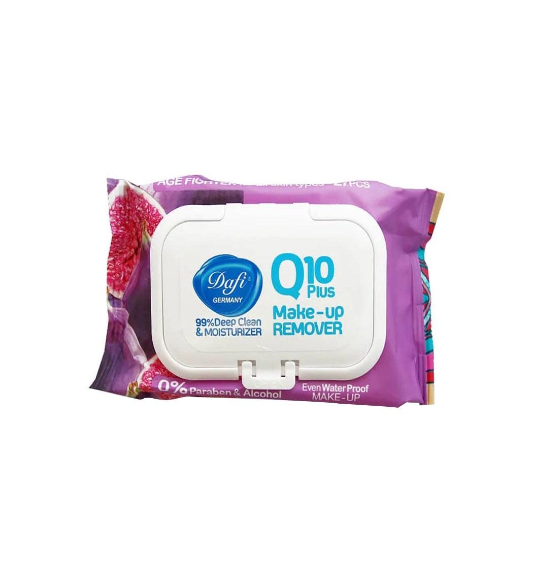 دستمال پاک کننده آرایشی مدل Q10 plus ضد پیری انجیر بسته 50عددی