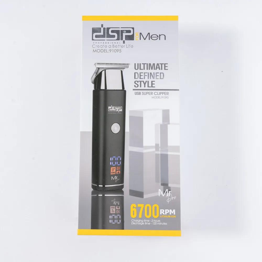 ماشین اصلاح موی سر و صورت دی اس پی مدل 91095 با تیغه استیل ضدزنگ، موتور 6700 دور در دقیقه، باتری لیتیومی 600mAh، شارژ و استفاده 120 دقیقه‌ای، صفحه نمایش شارژ و عملکرد توربو همراه با 3 شانه 1.5، 3 و 4.5 میلی‌متری — تصویر ۴