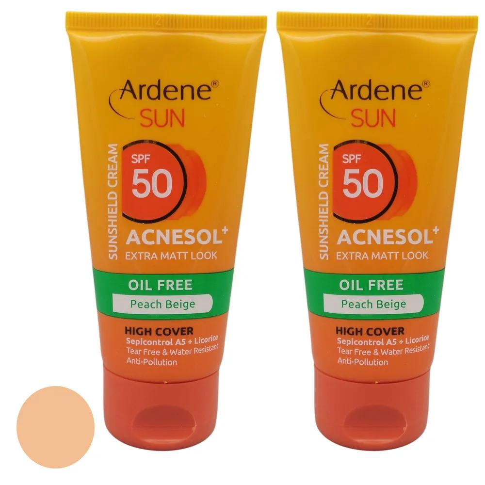 کرم ضد آفتاب رنگی آردن سان SPF 50 مدل Peach Beige محافظ UVA،UVB مناسب انواع پوست حجم 50 میلی لیتر مجموعه دو عددی ‌ — تصویر ۱