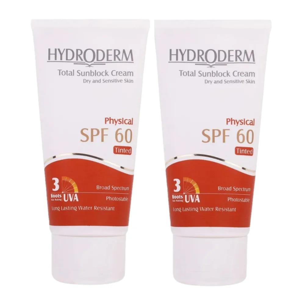 کرم ضد آفتاب رنگی صورت هیدرودرم SPF60 مدل Total محافظ کننده در برابر اشعه UVA و UVB مناسب برای پوست حساس، خشک حجم ۵۰ میلی لیتر مجموعه دو عددی — تصویر ۲