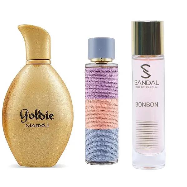 ست ادوپرفیوم زنانه ماریاژ مدل Goldie با رایحه شیرینحجم 100 میلی لیتر و ادوپرفیوم زنانه ماریاژ مدل دوس با رایحه گرم حجم 100 میلی‌لیتر و عطر جیبی زنانه صندل مدل بن بن  با رایحه شیرین حجم 33 میلی لیتر — تصویر ۱