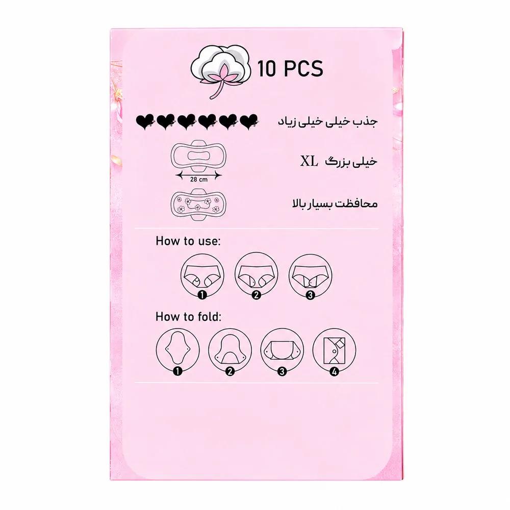 نوار بهداشتی پنبه‌ای خیلی نازک ضد حساسیت روز و شب دایا تجهیز استوار مدل ایرلید با جذب فوق العاده زیاد سایز XL بسته ۱۰ عددی — تصویر ۴