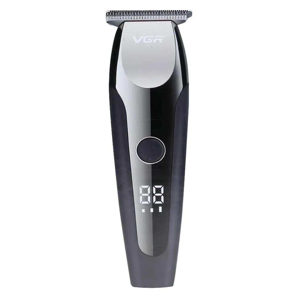 ماشین اصلاح موی صورت و بدن وی جی ار مدل V-059 با تیغه استیل ضد زنگ خودتیز شونده، باتری لیتیوم یونی با 150 دقیقه زمان استفاده، نمایشگر دیجیتال، تنظیم سرعت 3 مرحله‌ای و 6 عدد شانه سایز 1 تا 6 میلی‌متر