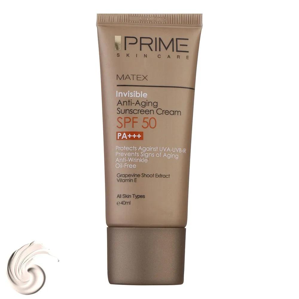 کرم ضدآفتاب بدون رنگ پرایم مدل Anti Aging SPF50، حجم 40 میلی‌لیتر