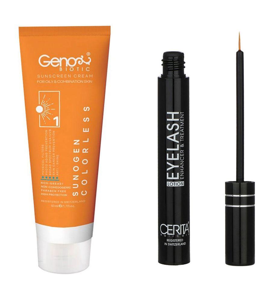پک محلول تقویت کننده مژه سریتا و ضد آفتاب بی رنگ مناسب پوست چرب و مختلط SPF50 — تصویر ۱