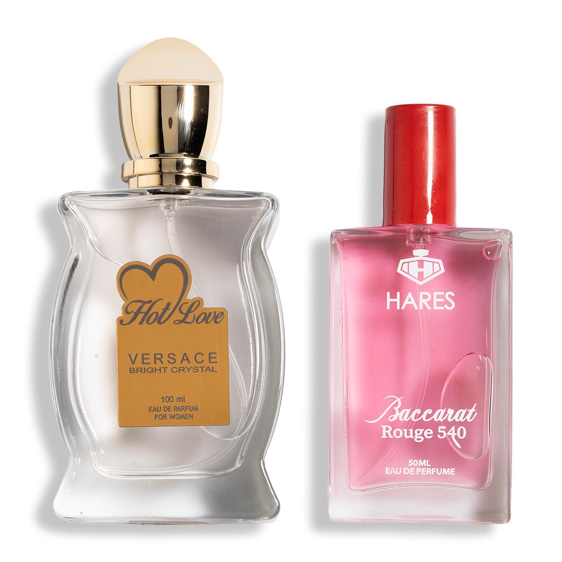 پک 2 عددی ادو پرفیوم مدل Baccarat Rouge حجم 50 میلی لیتر و ادو پرفیوم مدل Versace Bright Crystal حجم 100 میلی لیتر