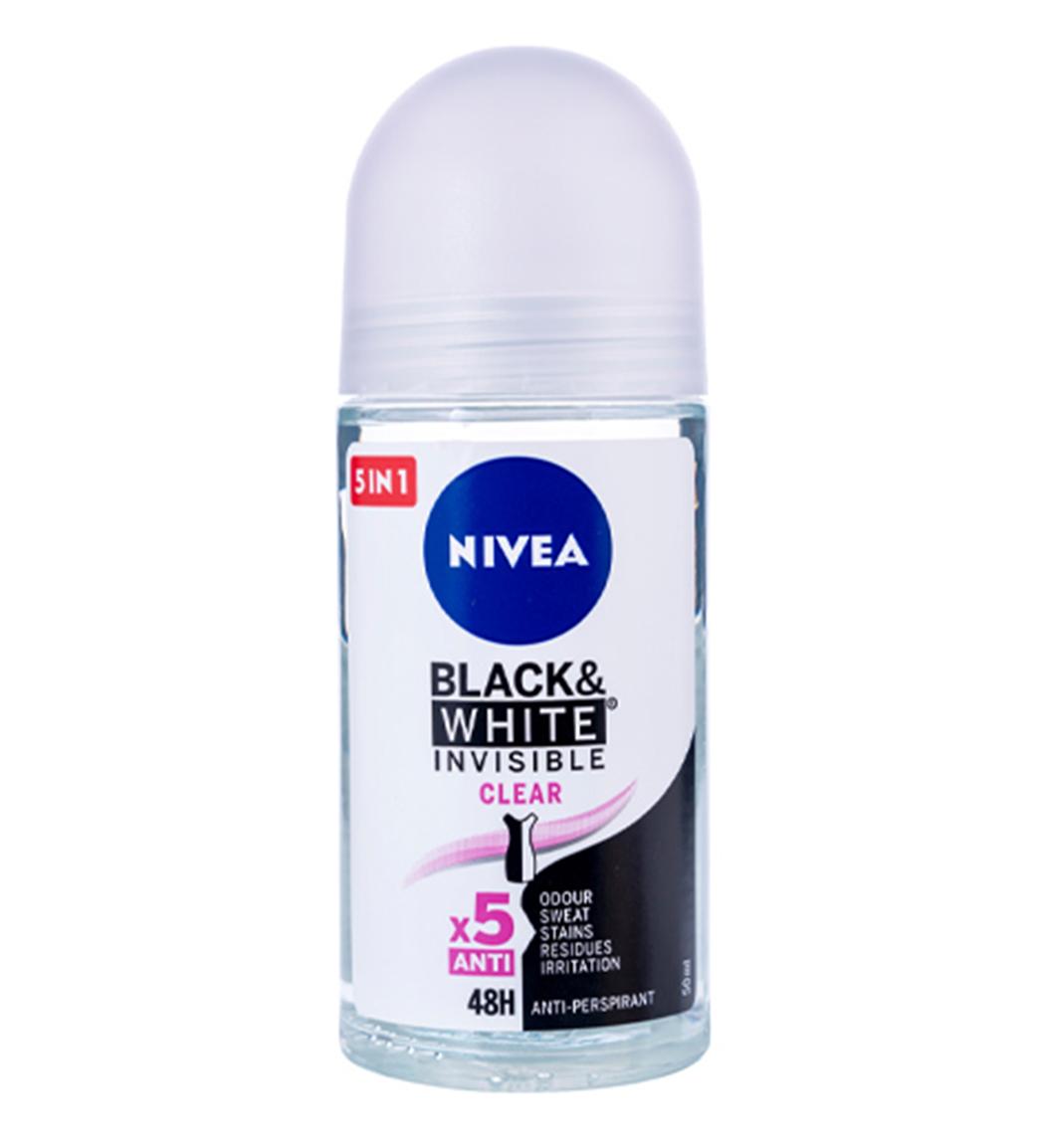 رول ضد تعریق زنانه مدل Black And White Invisible Clear حجم 50میل