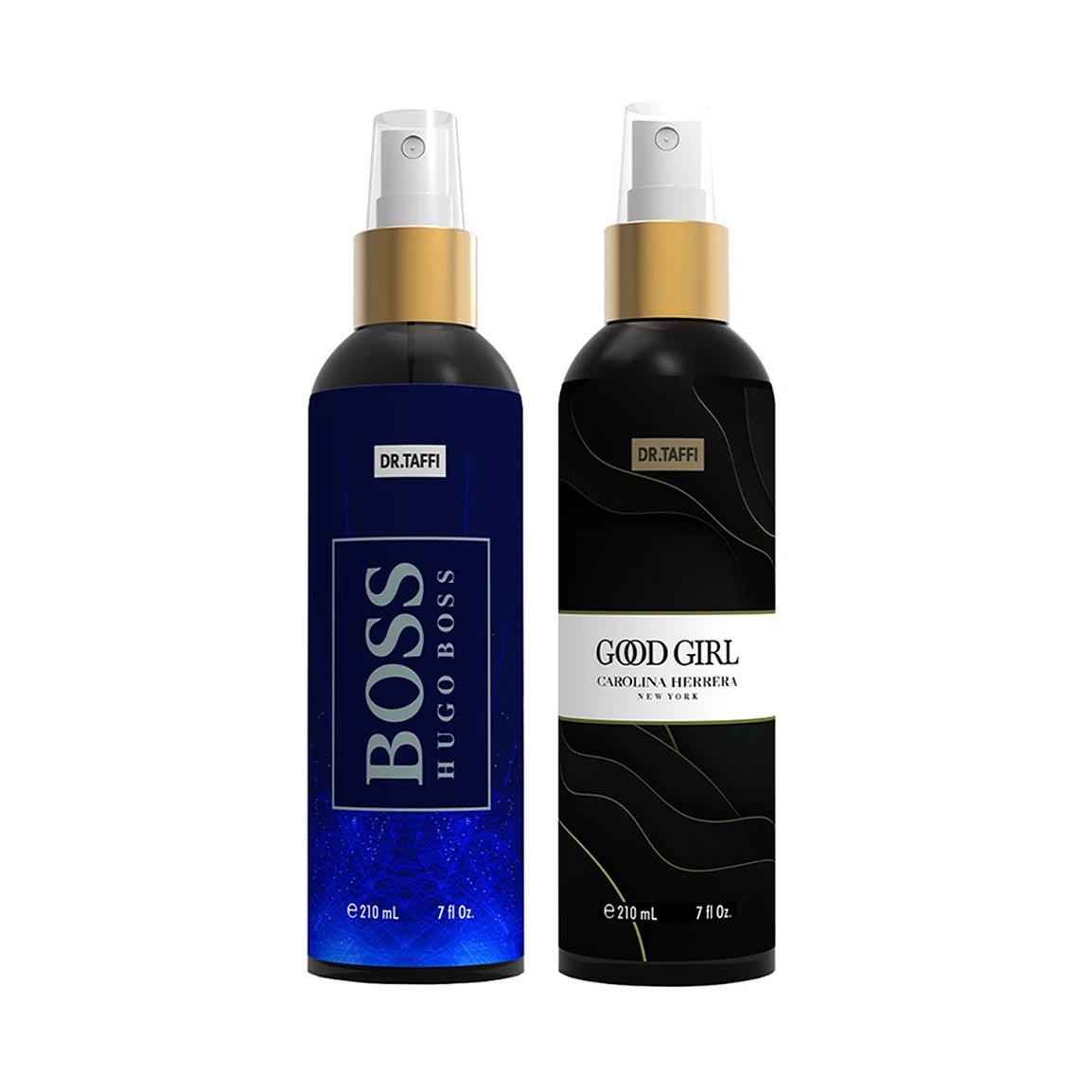 پک 2 عددی بادی اسپلش مردانه مدل Hugo Boss و بادی اسپلش زنانه مدل Good Girl حجم 210 میلی لیتر