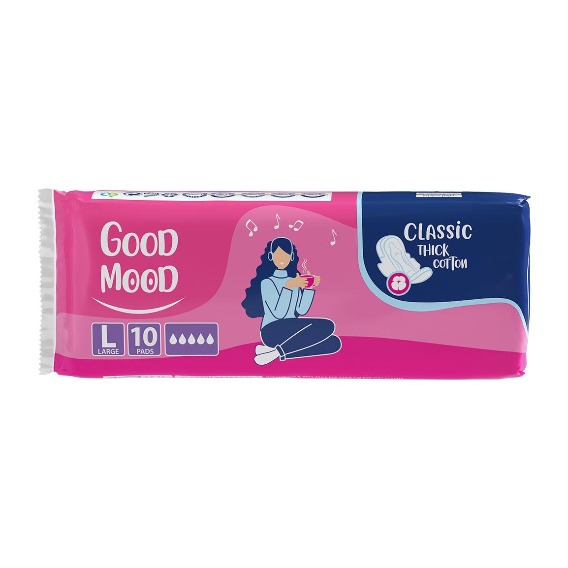 نوار بهداشتی بالدار پنبه ای مدل Classic thick سایز بزرگ صورتی بسته 10 عددی