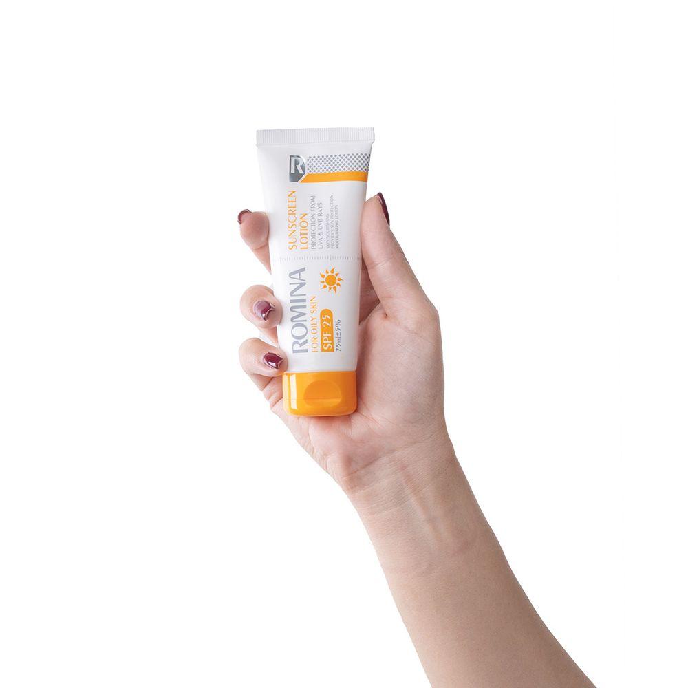 لوسیون ضد آفتاب spf 25 بی رنگ 75 میل رومینا — تصویر ۵