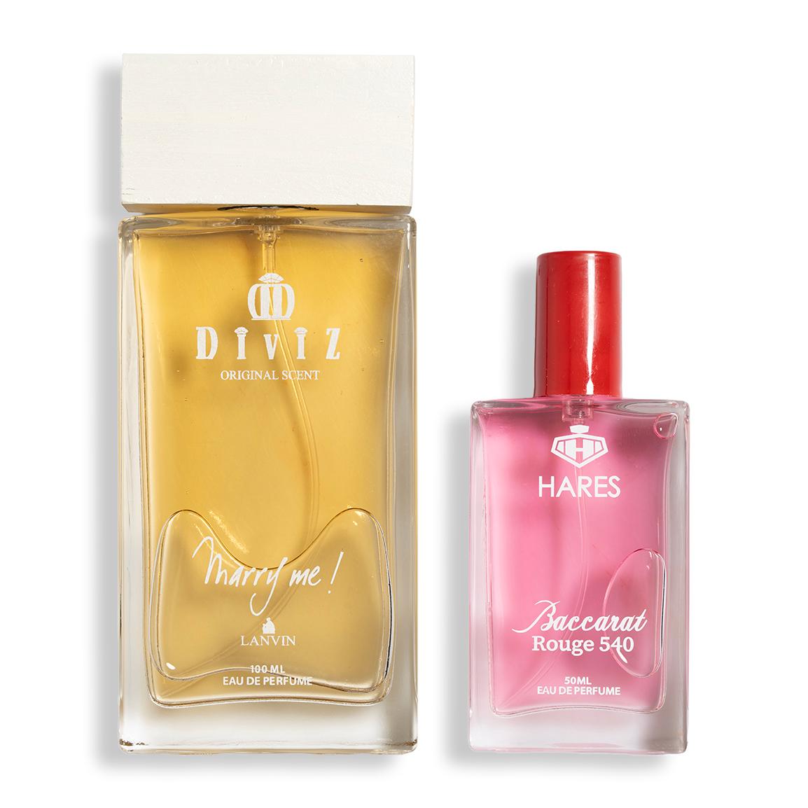 پک 2 عددی ادوپرفیوم مدل Baccarat Rouge حجم 50 میلی لیتر و ادوپرفیوم مدل Lanvin Marry حجم 100 میلی لیتر