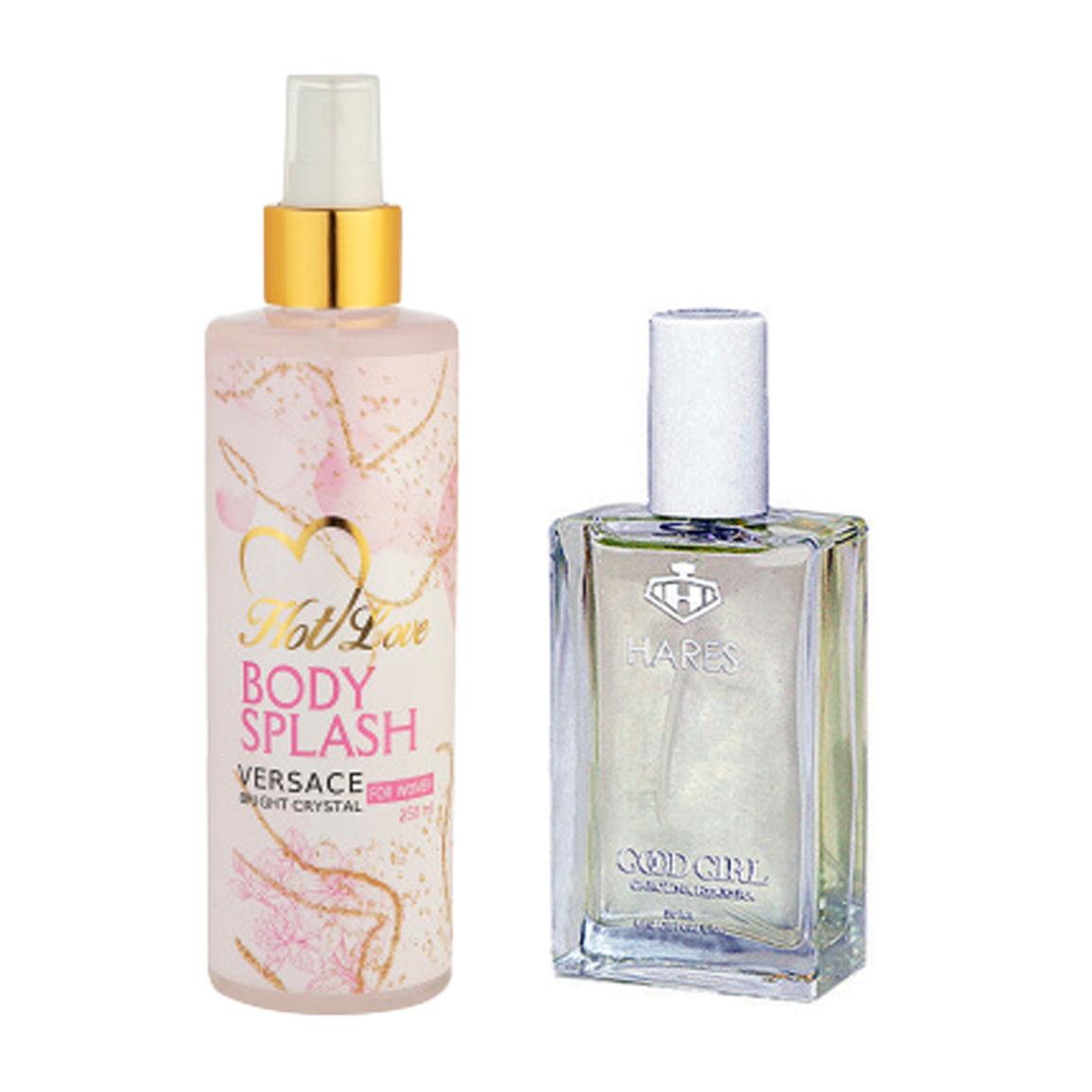 پک 2 عددی بادی اسپلش زنانه مدل Versace Bright Crystal حجم 250 میلی لیتر و ادوپرفیوم مدل Carolina Herrera Good Girl حجم 50 میلی لیتر