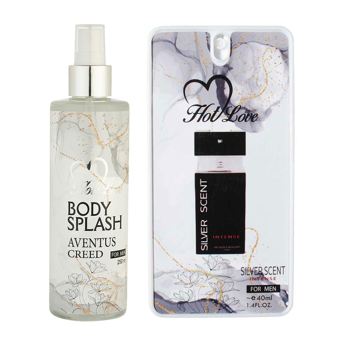 پک هدیه روز مرد 2 عددی شامل بادی اسپلش مدل Creed Aventus و عطر جیبی مدل Bogart Silver Scent