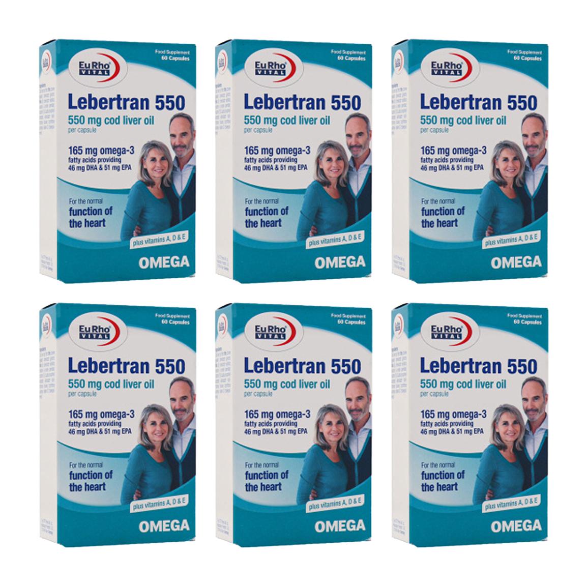 پک 6 عددی کپسول امگا 3 مدل Lebertran 550 بسته 60 عددی