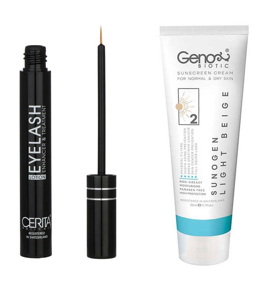 پک محلول تقویت کننده مژه سریتا و ضد آفتاب رنگی مناسب پوست خشک SPF50 رنگ بژ روشن — تصویر ۱
