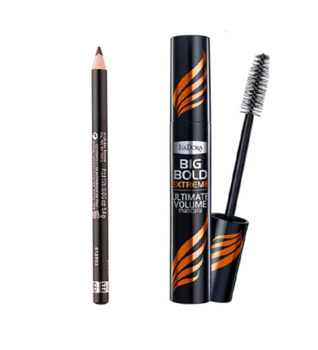 پک مداد ابرو حرفه ای مدل 001 Dark Brown ریمل لاندن و ریمل حجم دهنده Big Bold Extreme