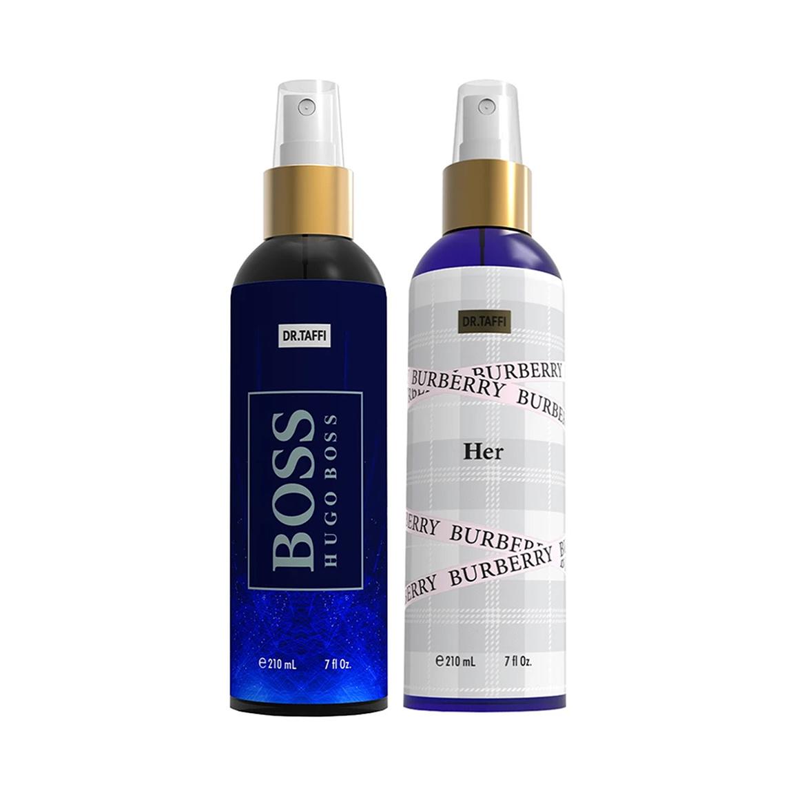 پک 2 عددی بادی اسپلش مردانه مدل Hugo Boss و بادی اسپلش زنانه مدل Burburry حجم 210 میلی لیتر