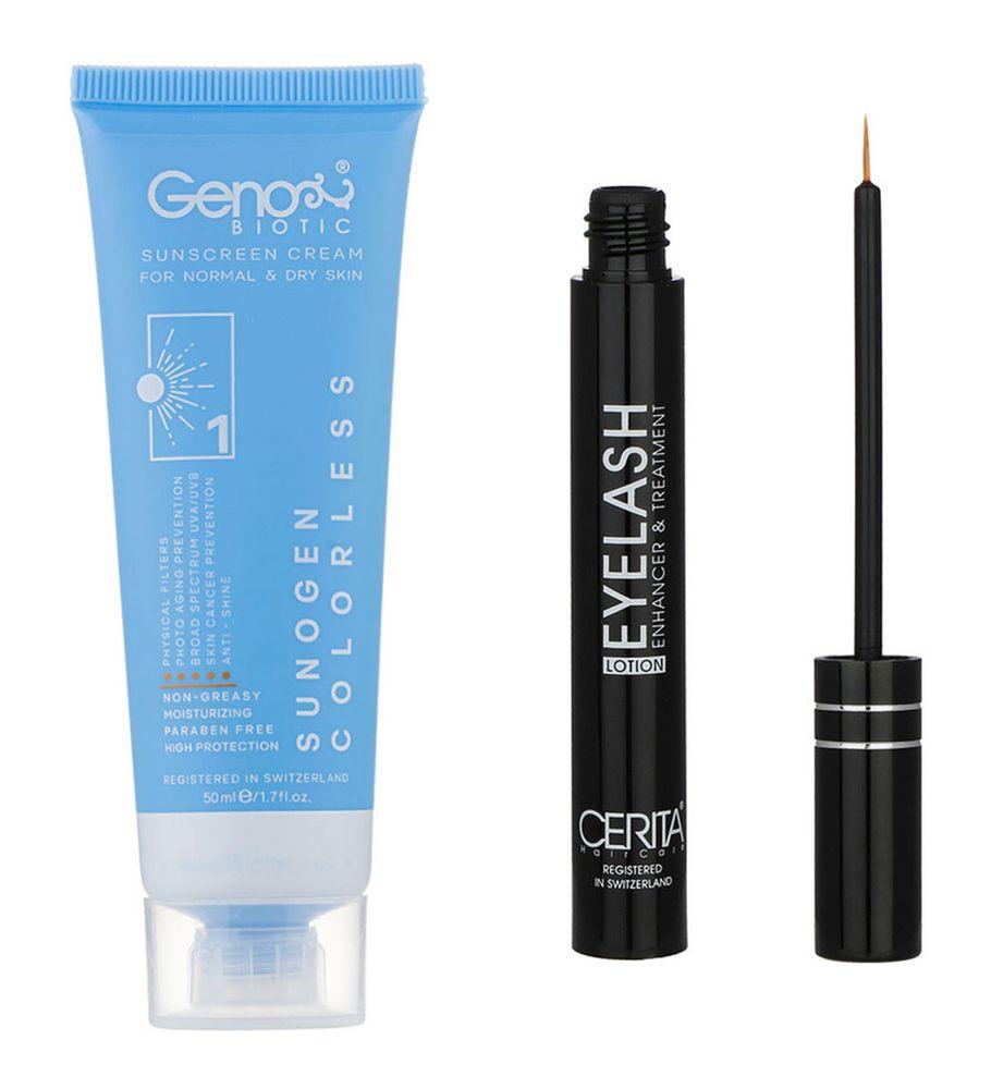 پک محلول تقویت کننده مژه سریتا و ضد آفتاب بی رنگ مناسب پوست خشک SPF50 — تصویر ۱