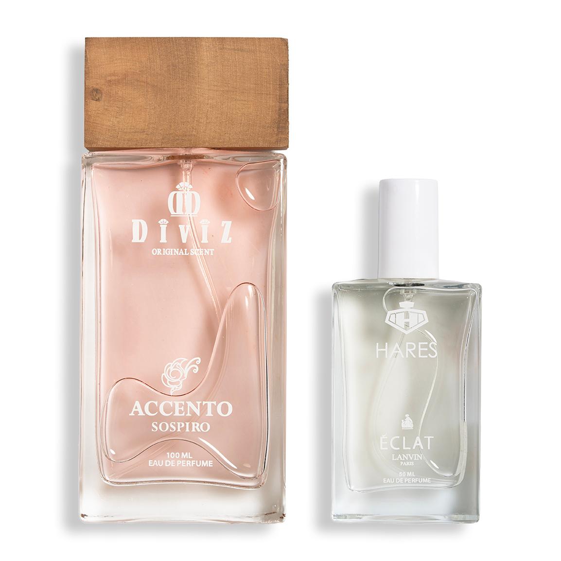 پک 2 عددی ادوپرفیوم مدل Lanvin Eclat حجم 50 میلی لیتر و ادوپرفیوم مدل Accento Sospiro حجم 100 میلی لیتر