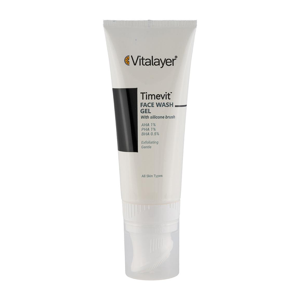 ژل شستشو صورت مدل Timevit مناسب انواع پوست حجم 200 میلی لیتر