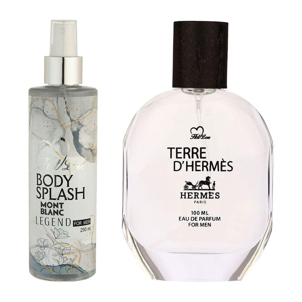 پک هدیه روز مرد 2 عددی شامل بادی اسپلش مدل Mont Blanc Legend و ادوپرفیوم مدل Terre D Hermes