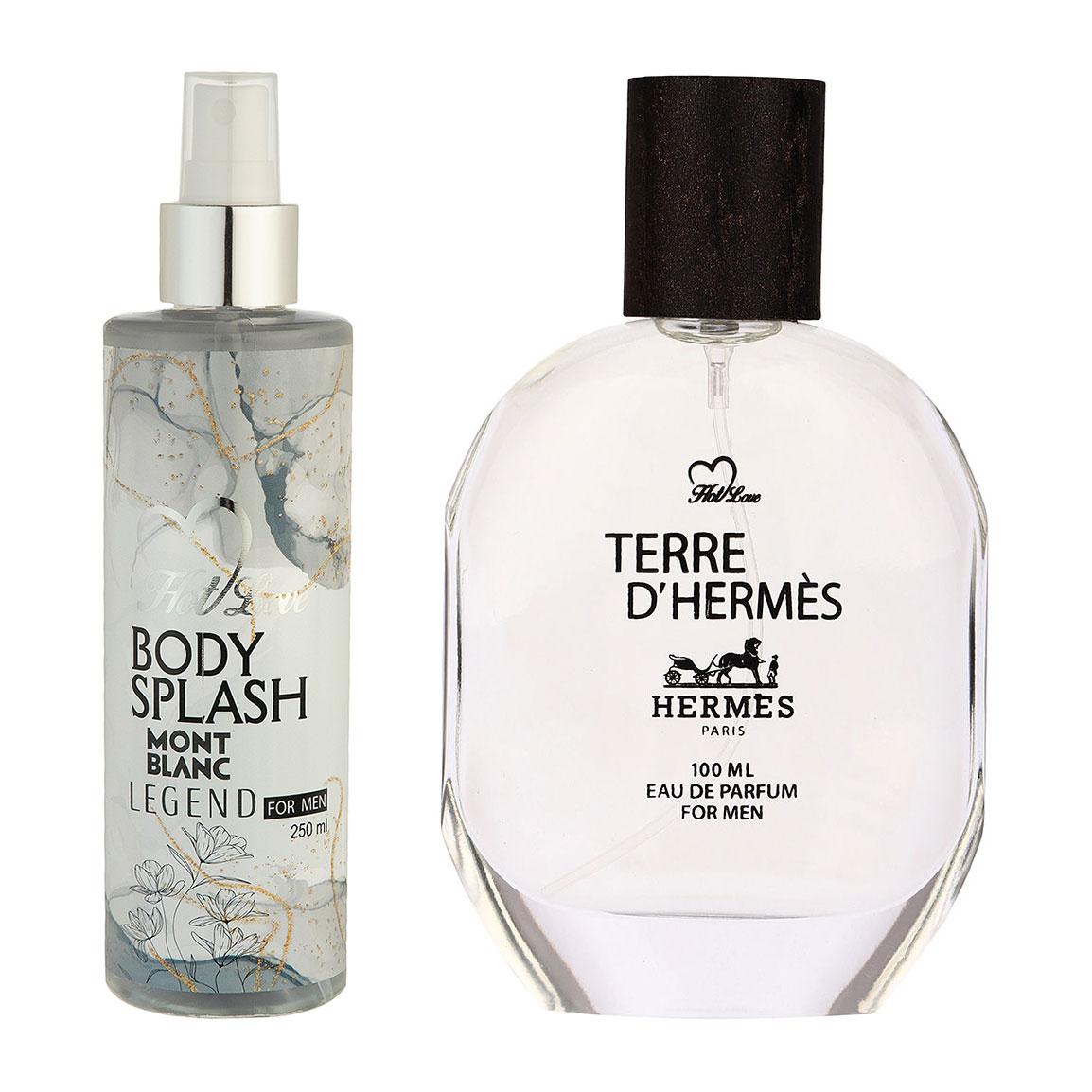 پک هدیه روز مرد 2 عددی شامل بادی اسپلش مدل Mont Blanc Legend و ادوپرفیوم مدل Terre D Hermes