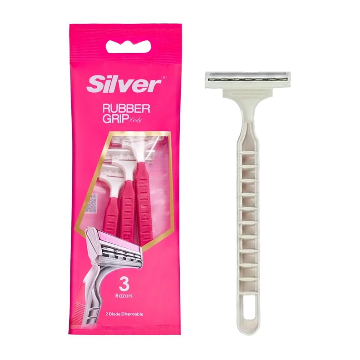 تیغ اصلاح چندبار مصرف 2 لبه زنانه مدل Rubber Grip بسته 3 عددی