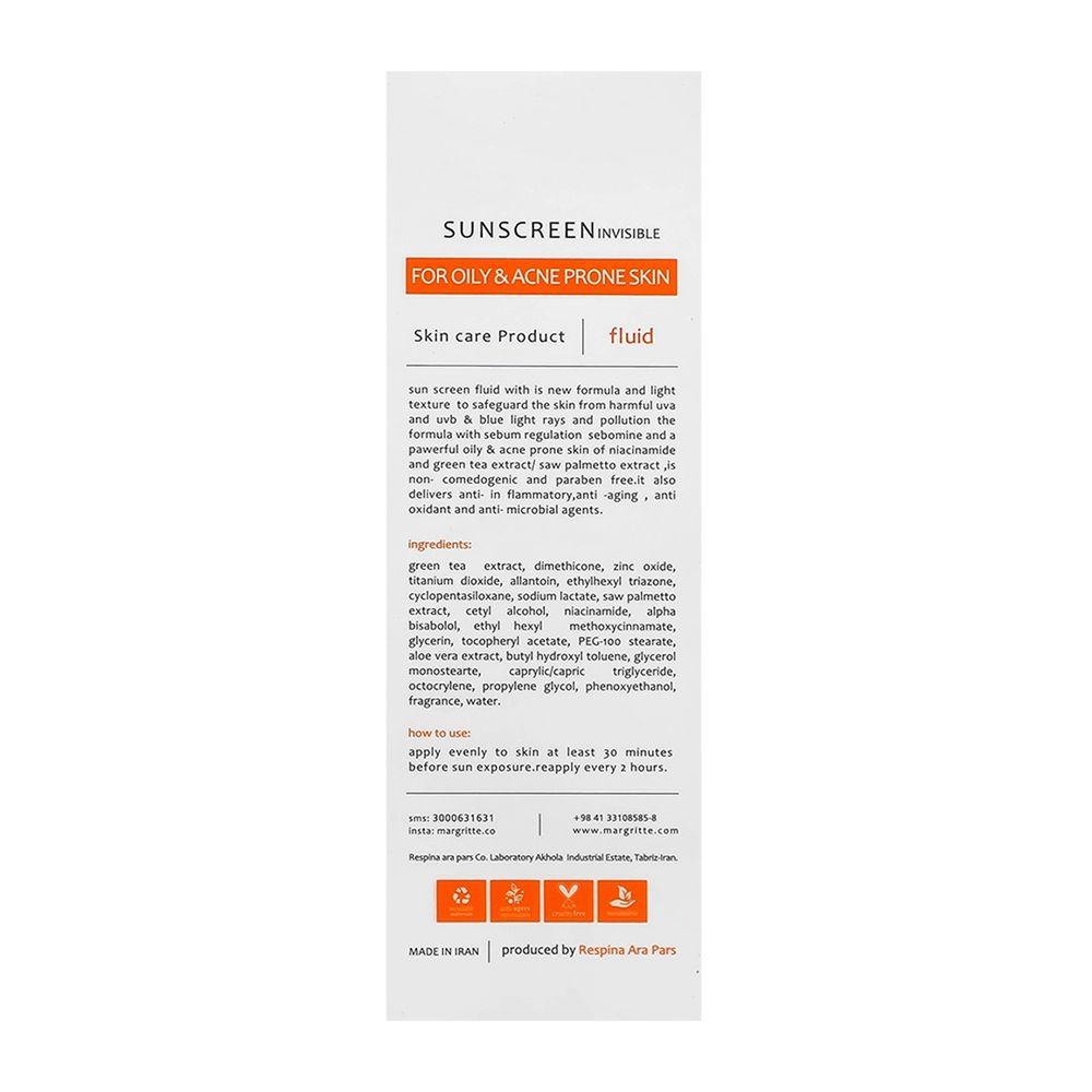 فلوئید ضد آفتاب بی رنگ با SPF50 مناسب پوست چرب و مستعد آکنه حجم 50 میلی لیتر مارگریت — تصویر ۳
