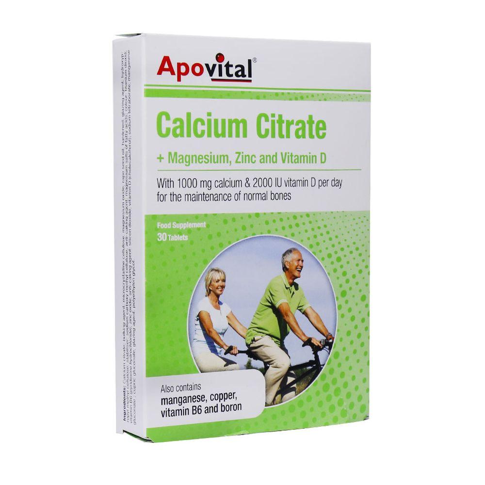 قرص Calcium Citrate همراه با منیزیم زینک و ویتامین D بسته 30 عددی آپوویتال — تصویر ۱