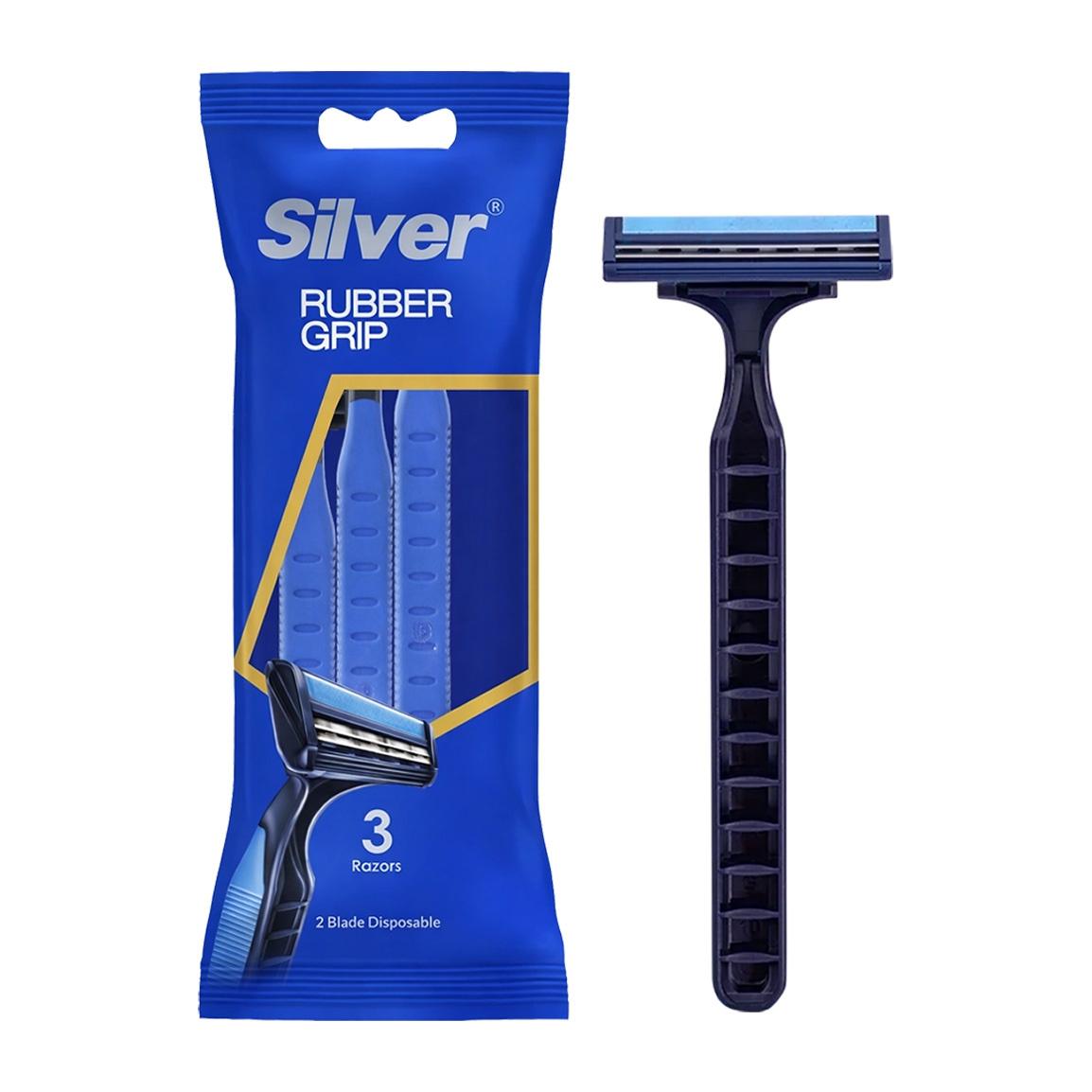 تیغ اصلاح چندبار مصرف 2 لبه مردانه مدل Rubber Grip بسته 3 عددی