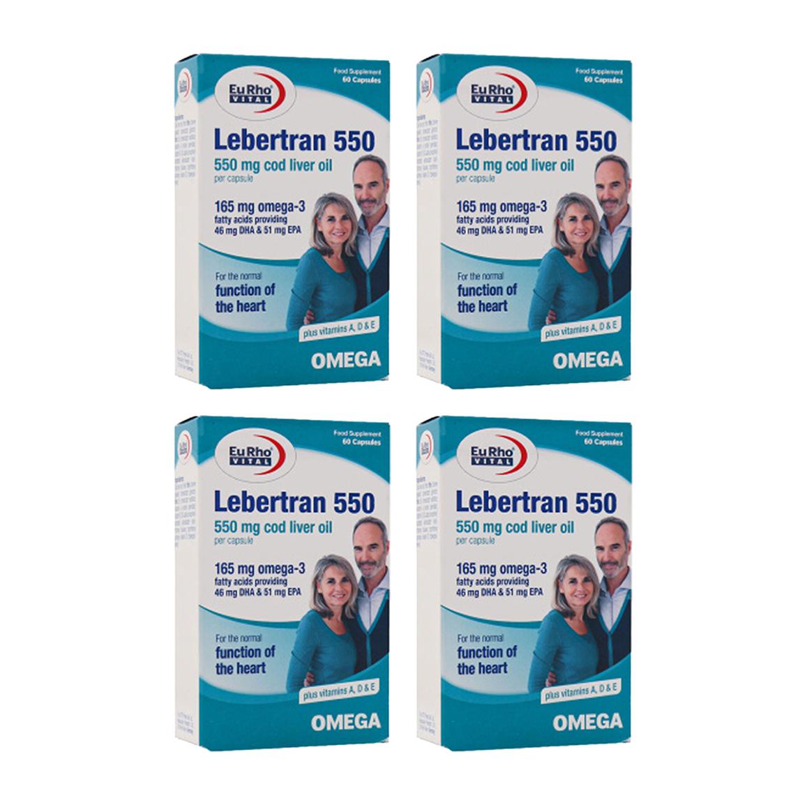 پک 4 عددی کپسول امگا 3 مدل Lebertran 550 بسته 60 عددی