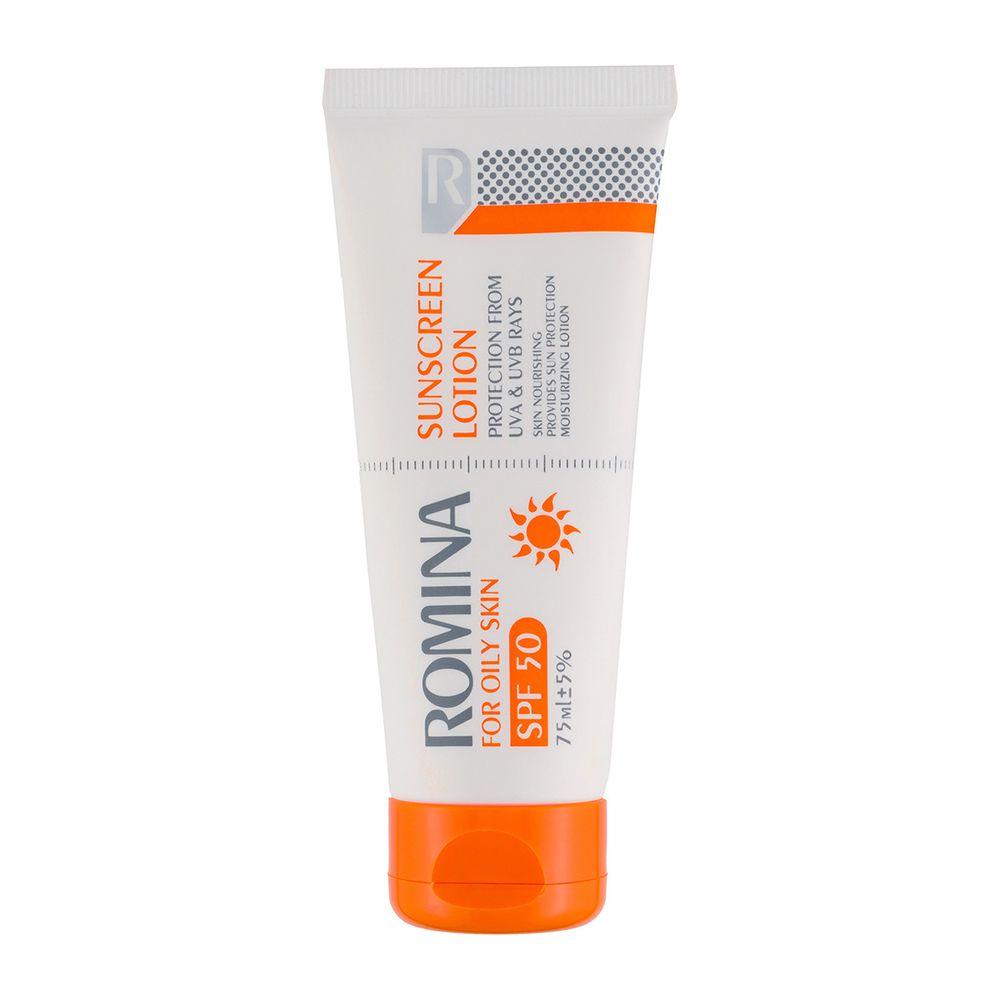 لوسیون ضد آفتاب spf 50 بی رنگ 75میل رومینا — تصویر ۱