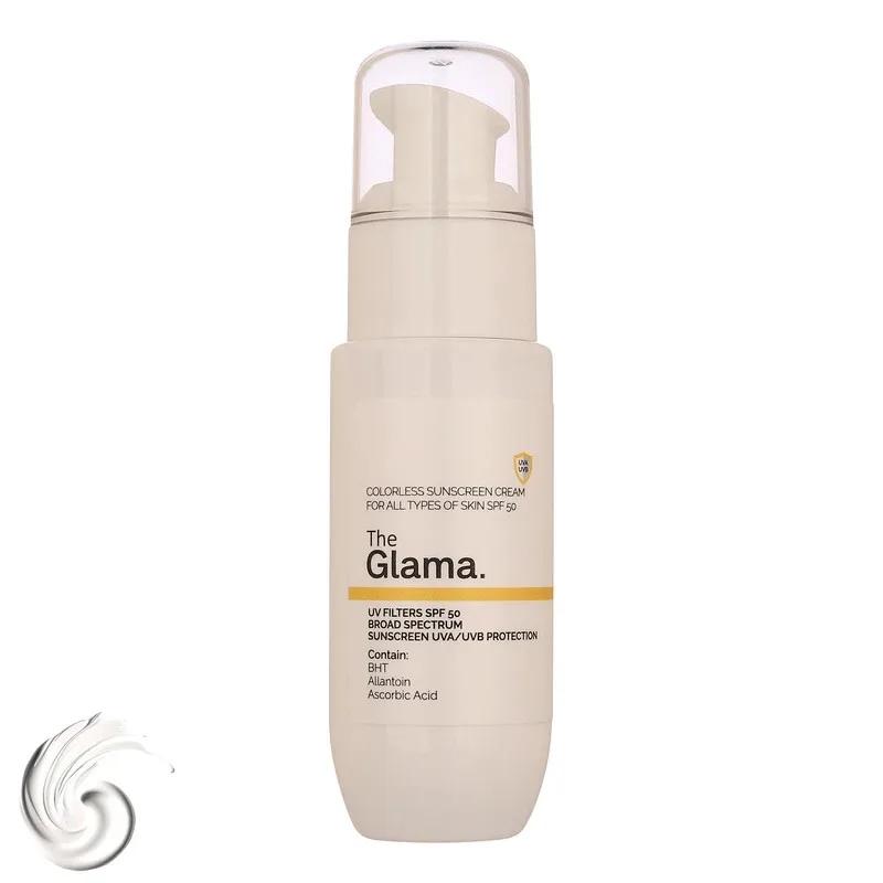 کرم ضد آفتاب بی‌رنگ دست و صورت گلاما SPF 50 مدل Broad Spectrum ‌محافظ UVA ، UVB مناسب برای انواع پوست حجم 50 میلی‌ لیتر